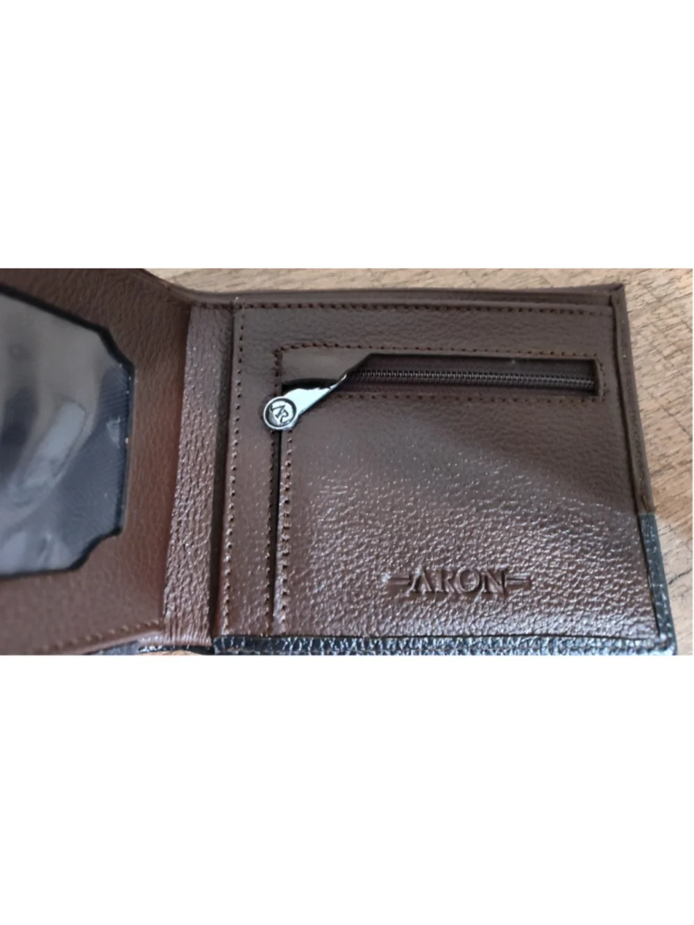 ARON Men's Black and Brown Bifold Wallet
